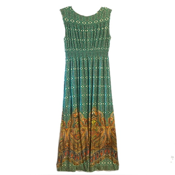 Spense Artsy Maxi Dress S Baby Doll Halter V-neck Cinch Waist Paisley Sleeveless - Picture 2 of 9